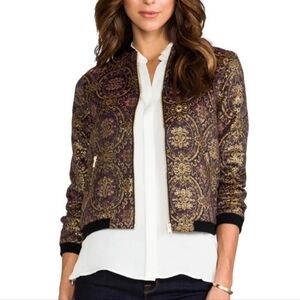 BB Dakota Joss Vintage Brocade Bomber Jacket small medium @E